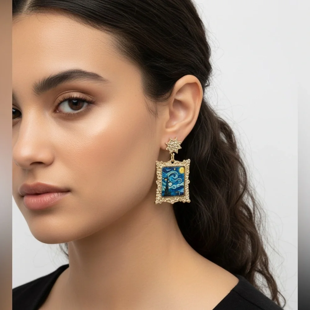 Artist-Inspired Portrait Drop Earrings - Picture 5 of 5